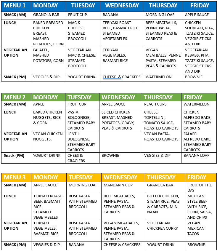 Sample Menus